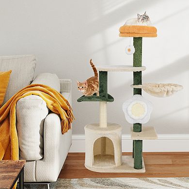 Gymax Cat Tree Flower Multi-level Pet Activity Center Furniture w/Sisal Post