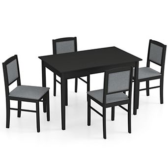 Gymax 5 pc Dining Table Set for 4 w/Rubber Wood Legs Upholstered Seat Padded Backrest Gray