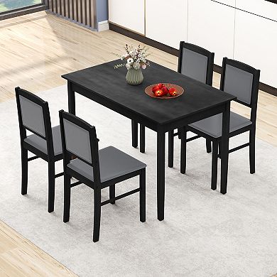 Gymax 5 PCS Dining Table Set for 4 w/Rubber Wood Legs Upholstered Seat Padded Backrest Gray