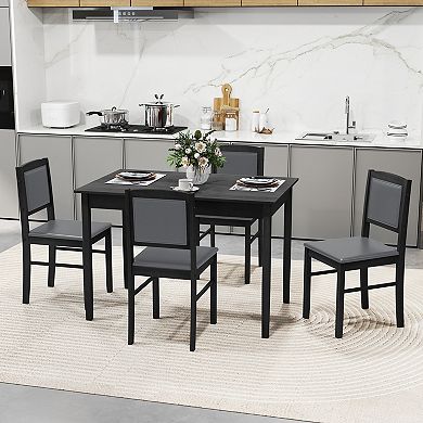 Gymax 5 PCS Dining Table Set for 4 w/Rubber Wood Legs Upholstered Seat Padded Backrest Gray