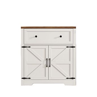 Farmhouse Coffee Bar Cabinet with Barn Doors and Drawer, Buffet for Kitchen Dining Room