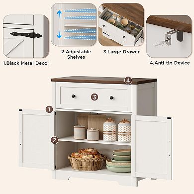 Farmhouse Coffee Bar Cabinet with Barn Doors and Drawer, Buffet for Kitchen Dining Room