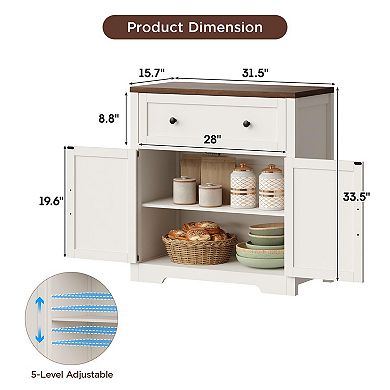 Farmhouse Coffee Bar Cabinet with Barn Doors and Drawer, Buffet for Kitchen Dining Room