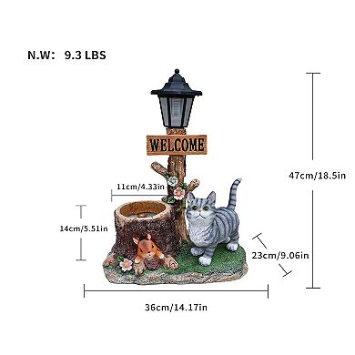 Cat Solar Planter Statue with LED Light - Outdoor Garden Decor, Cat Figure for Patio, Lawn, Balcony