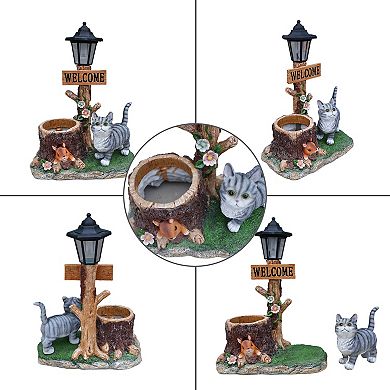 Cat Solar Planter Statue with LED Light - Outdoor Garden Decor, Cat Figure for Patio, Lawn, Balcony