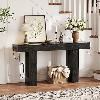 ANIXOL 63 Inch Console Table with Power Outlet，with Charging Station