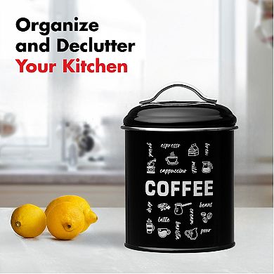 Amici Home Coffee Fix Metal Coffee Canister, Black Metal Storage Container with Handles, 36 Oz