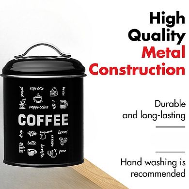 Amici Home Coffee Fix Metal Coffee Canister, Black Metal Storage Container with Handles, 36 Oz