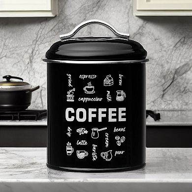 Amici Home Coffee Fix Metal Coffee Canister, Black Metal Storage Container with Handles, 36 Oz