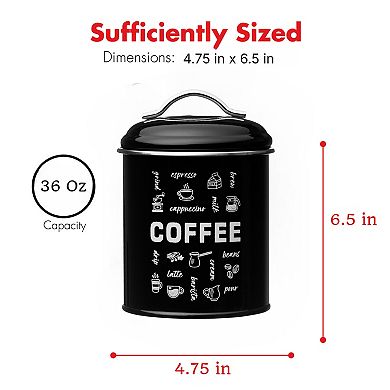 Amici Home Coffee Fix Metal Coffee Canister, Black Metal Storage Container with Handles, 36 Oz