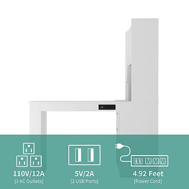 L Shaped Desk,Computer Desk with Drawers, Bookshelf, Modern Corner Desk with LED Light for Home