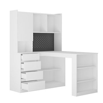 L Shaped Desk,Computer Desk with Drawers, Bookshelf, Modern Corner Desk with LED Light for Home