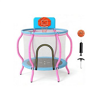 Gymax 48'' Kids Trampoline Indoor & Outdoor Pumpkin Trampoline w/Basketball Hoop