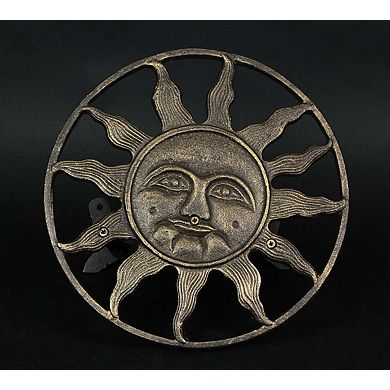 Cast Iron Sun Face Decorative Wall Mounted Hanging Garden Hose Holder Bronze