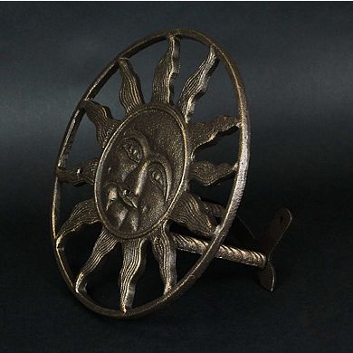 Cast Iron Sun Face Decorative Wall Mounted Hanging Garden Hose Holder Bronze