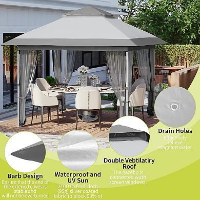 10x10 Outdoor Canopy Tent with Mosquito Netting, Pop Up Gazebo with Curtains