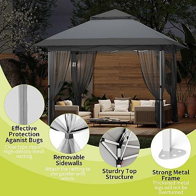 10x10 Outdoor Canopy Tent with Mosquito Netting, Pop Up Gazebo with Curtains