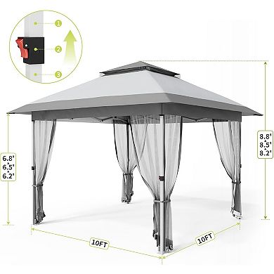 10x10 Outdoor Canopy Tent with Mosquito Netting, Pop Up Gazebo with Curtains