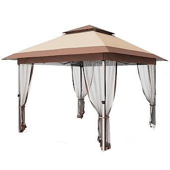 10x10 Outdoor Canopy Tent with Mosquito Netting, Pop Up Gazebo with Curtains