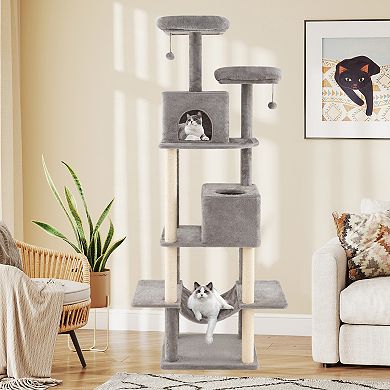 Gymax Large Cat Tree for Indoor Cats Multi-level Kitty Climbing Tower w/ Condos
