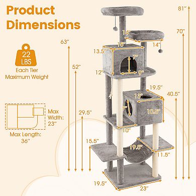Gymax Large Cat Tree for Indoor Cats Multi-level Kitty Climbing Tower w/ Condos