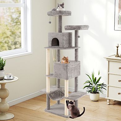Gymax Large Cat Tree for Indoor Cats Multi-level Kitty Climbing Tower w/ Condos