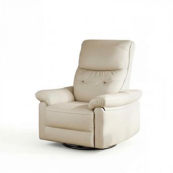 Power Recliner Chair, PU Leather Swivel Rocker with USB Ports, Beige Glider