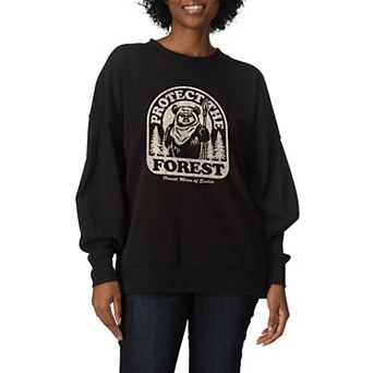 Women's Star Wars Ewok Protect The Forest Oversized Fleece Crew Sweatshirt