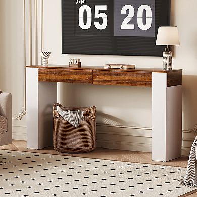 ANIXOL Rustic Slim Console Table，With Storage and Drawers