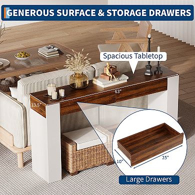 ANIXOL Rustic Slim Console Table，With Storage and Drawers