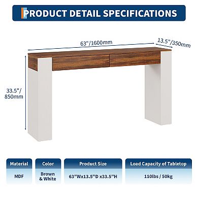 ANIXOL Rustic Slim Console Table，With Storage and Drawers