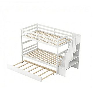 Gymax Wooden Bunk Bed w/ Trundle Storage Stairs Convertible​