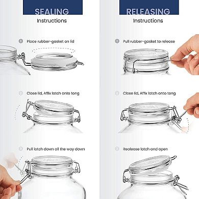 Bormioli Rocco Fido Glass Canning Jars, Airtight Clamp Lock Canisters 50.75 oz, Blue Lids (Set of 2)