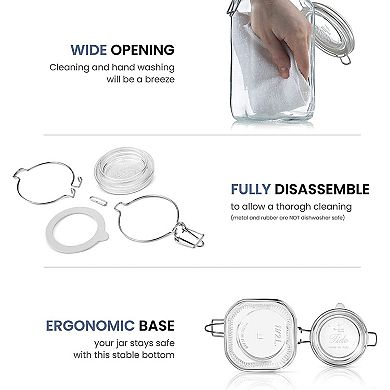 Bormioli Rocco Fido Glass Canning Jars, Airtight Clamp Lock Canisters 50.75 oz, Blue Lids (Set of 2)
