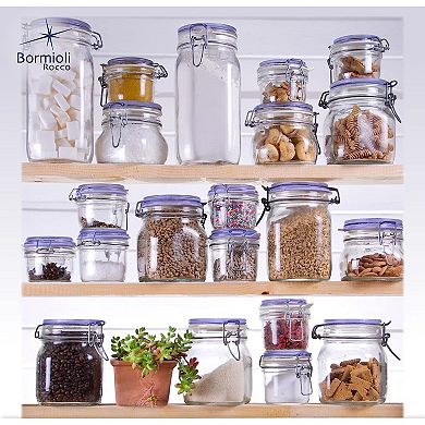 Bormioli Rocco Fido Glass Canning Jars, Airtight Clamp Lock Canisters 50.75 oz, Blue Lids (Set of 2)