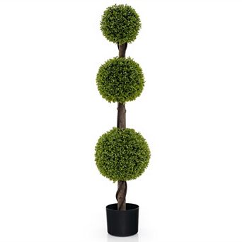 Gymax 4 FT Artificial Boxwood Topiary Ball Tree w/ Weighted Pot Faux Cypress Tree