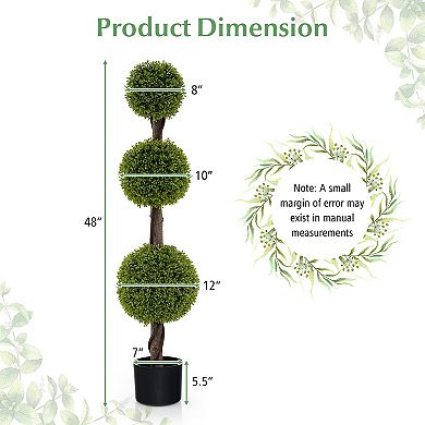 Gymax 4 FT Artificial Boxwood Topiary Ball Tree w/ Weighted Pot Faux Cypress Tree