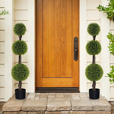 Gymax 4 FT Artificial Boxwood Topiary Ball Tree w/ Weighted Pot Faux Cypress Tree