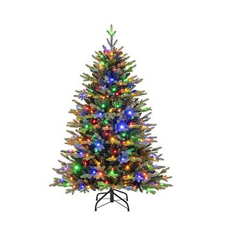 Gymax Pre-Lit Artificial Christmas Tree Hinged Xmas Tree w/ LED Lights