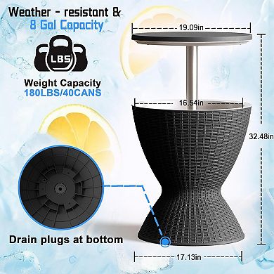 EFU 10 Gallon 3-in-1 Ice Cooler Table, Rattan Resin Retractable Lid with Drain for Patio