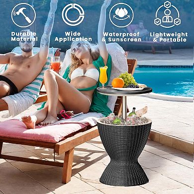 EFU 10 Gallon 3-in-1 Ice Cooler Table, Rattan Resin Retractable Lid with Drain for Patio