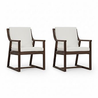 Outdoor Wood Patio Dining Chair with Removable Cushions for Garden, Patio (Set of 2)