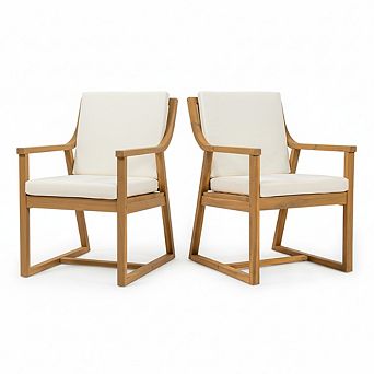 Outdoor Wood Patio Dining Chair with Removable Cushions for Garden, Patio (Set of 2)