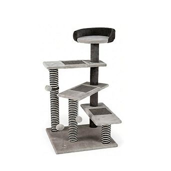 Gymax 2-in-1 Cat Tree Tower Pet Steps w/ Scratching Posts Hanging Toy Ball Perch