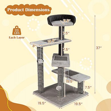 Gymax 2-in-1 Cat Tree Tower Pet Steps w/ Scratching Posts Hanging Toy Ball Perch