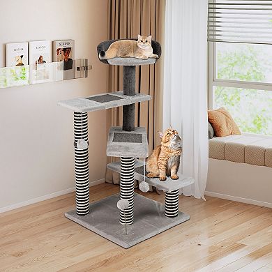 Gymax 2-in-1 Cat Tree Tower Pet Steps w/ Scratching Posts Hanging Toy Ball Perch