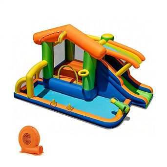 Gymax 8-in-1 Inflatable Bounce House Water Park w/Slide Water Cannon w/ 520W Blower