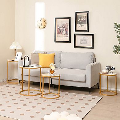 Gymax 2 PCS Sintered Stone Top Round Side Table End Table w/ Golden Metal Frame