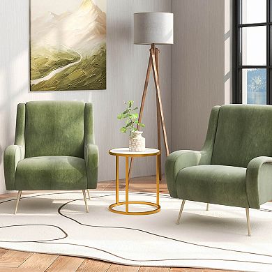 Gymax 2 PCS Sintered Stone Top Round Side Table End Table w/ Golden Metal Frame