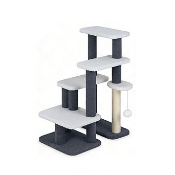 Gymax 2-in-1 Cat Tree Tower Pet Steps w/ Scratching Posts Hanging Toy Ball Perch